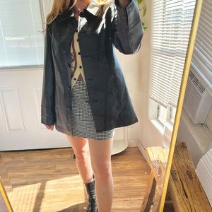 🎵Black Leather🎵 Vintage 90s Supermodel Peter Pan Collar Car Coat